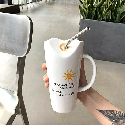 Morning Melody: Cheerful Large-Capacity Mug with Straw