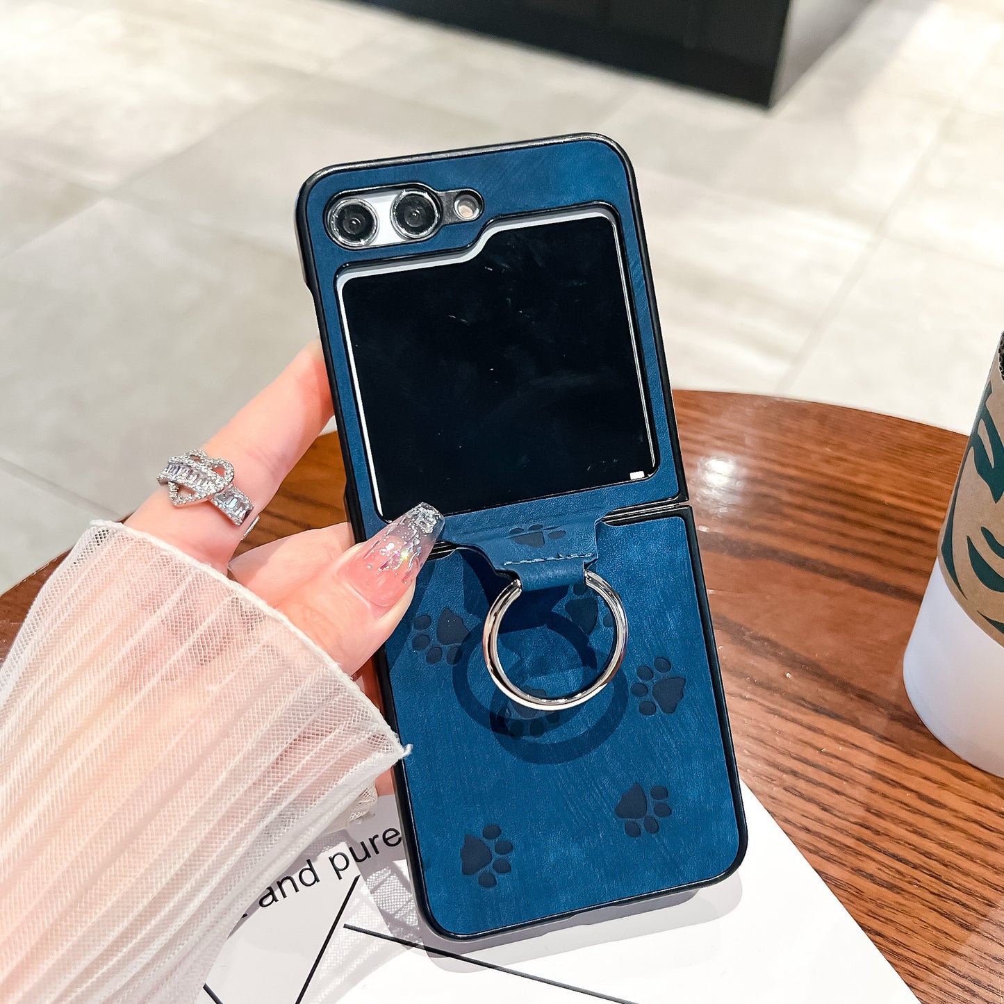 Pawfect Protection: Paw Frosted Ring Folding Phone Case for Samsung Z Flip