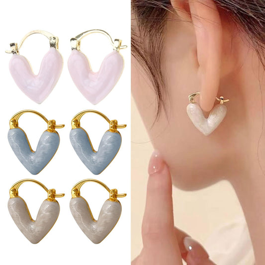 Heart Charm: Fashion Drop Earrings with Enamel Pendant