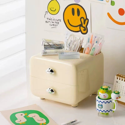 Sweet Storage: Creamy Drawer Pen Holder with Multi-Function Charm