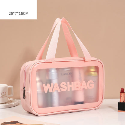 Clear Elegance: PU Transparent Three-Piece Makeup and Wash Bag Set - Large Capacity