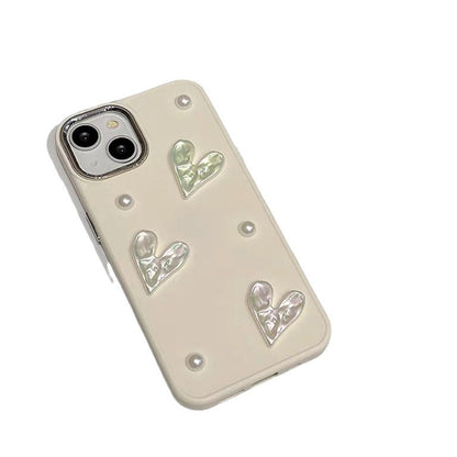 Pearl Heart Whispers: Pleated Mobile Phone Shell with Dainty Pearls