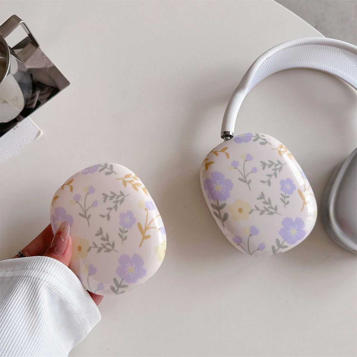 Floral Bliss: Purple Floral Protective Case for AirPods Max