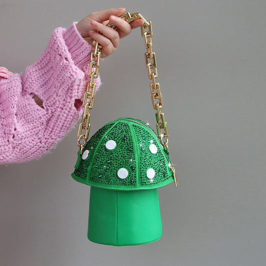 Mushroom Sparkle: Cute Fashion Diamond Cross-Shoulder Bag