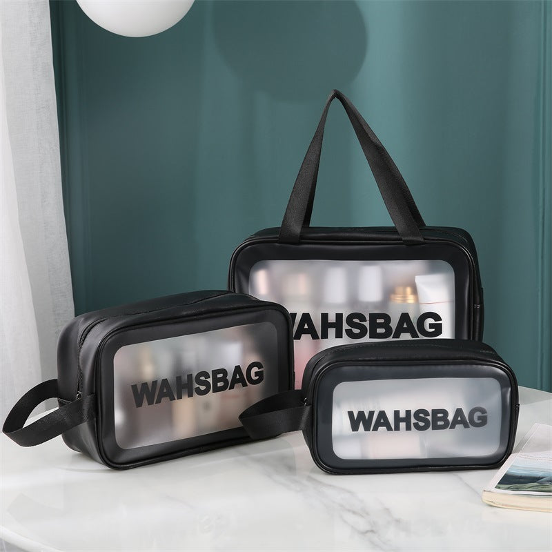 Clear Elegance: PU Transparent Three-Piece Makeup and Wash Bag Set - Large Capacity