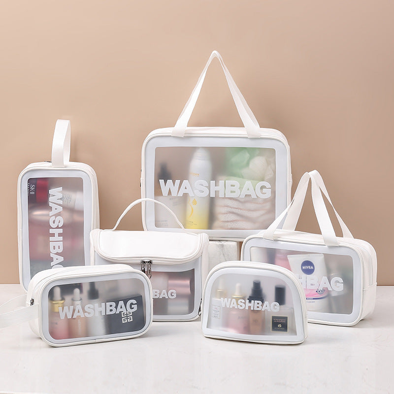 Clear Elegance: PU Transparent Three-Piece Makeup and Wash Bag Set - Large Capacity