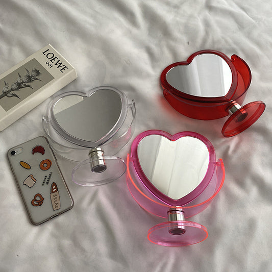 Heart Reflections: Cute Heart-Shaped Makeup Mirror with Transparent Base