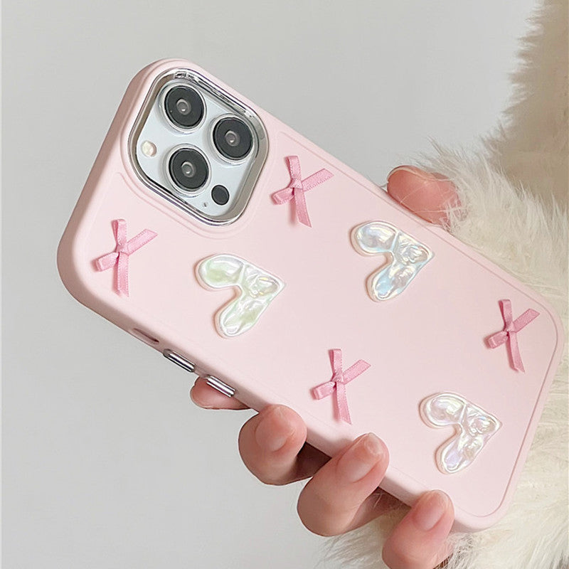 Heartfelt Ribbons: Pearl Hearts and Bows iPhone Case