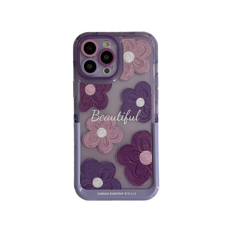 Floral Whimsy: Cute Oil Painting Flower Phone Case with Invisible Bracket