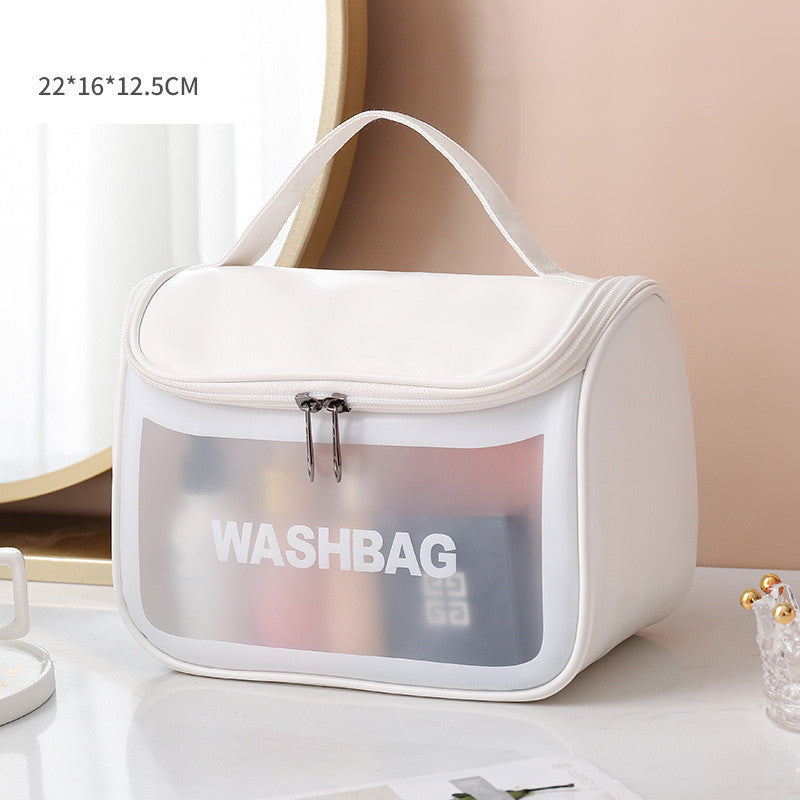 Clear Elegance: PU Transparent Three-Piece Makeup and Wash Bag Set - Large Capacity