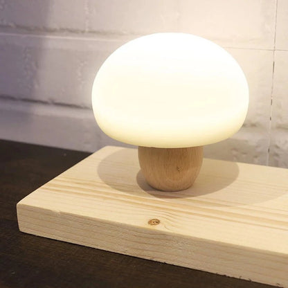 Mushroom Magic: Adjustable Brightness Silicone LED Night Lamp with Wooden Base