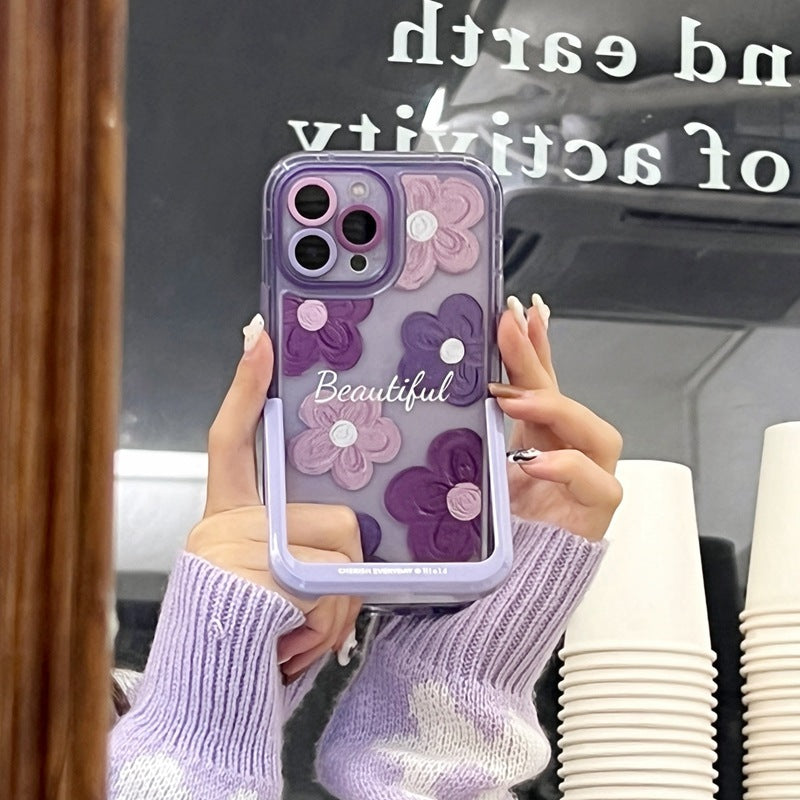 Floral Whimsy: Cute Oil Painting Flower Phone Case with Invisible Bracket