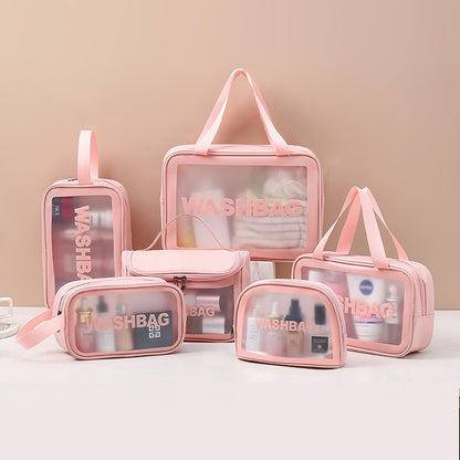 Clear Elegance: PU Transparent Three-Piece Makeup and Wash Bag Set - Large Capacity