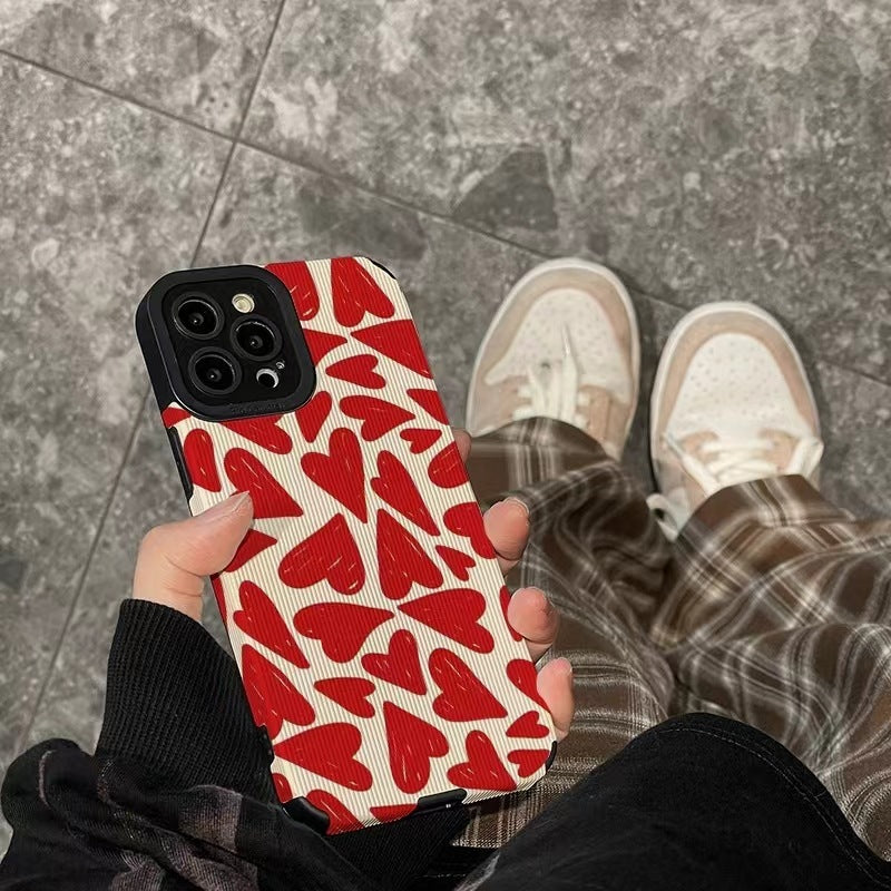 Heart Guard: Drop-Resistant Soft Phone Case with Red Heart Design