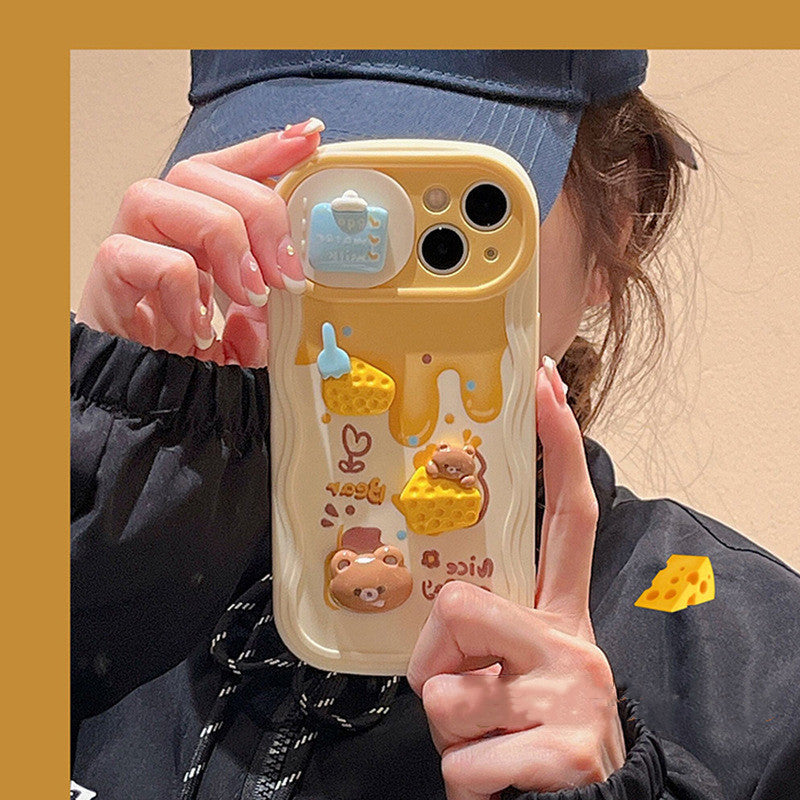 Cheesy Peek-a-Boo: Sliding Window Cheese Bear Phone Case