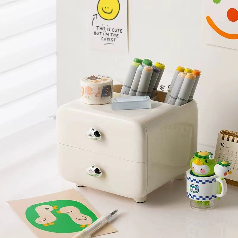 Sweet Storage: Creamy Drawer Pen Holder with Multi-Function Charm