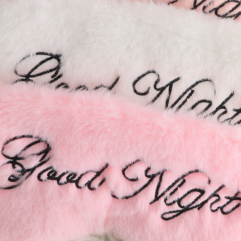 Snuggly Script: Plush Embroidered Lettered Sleep Mask