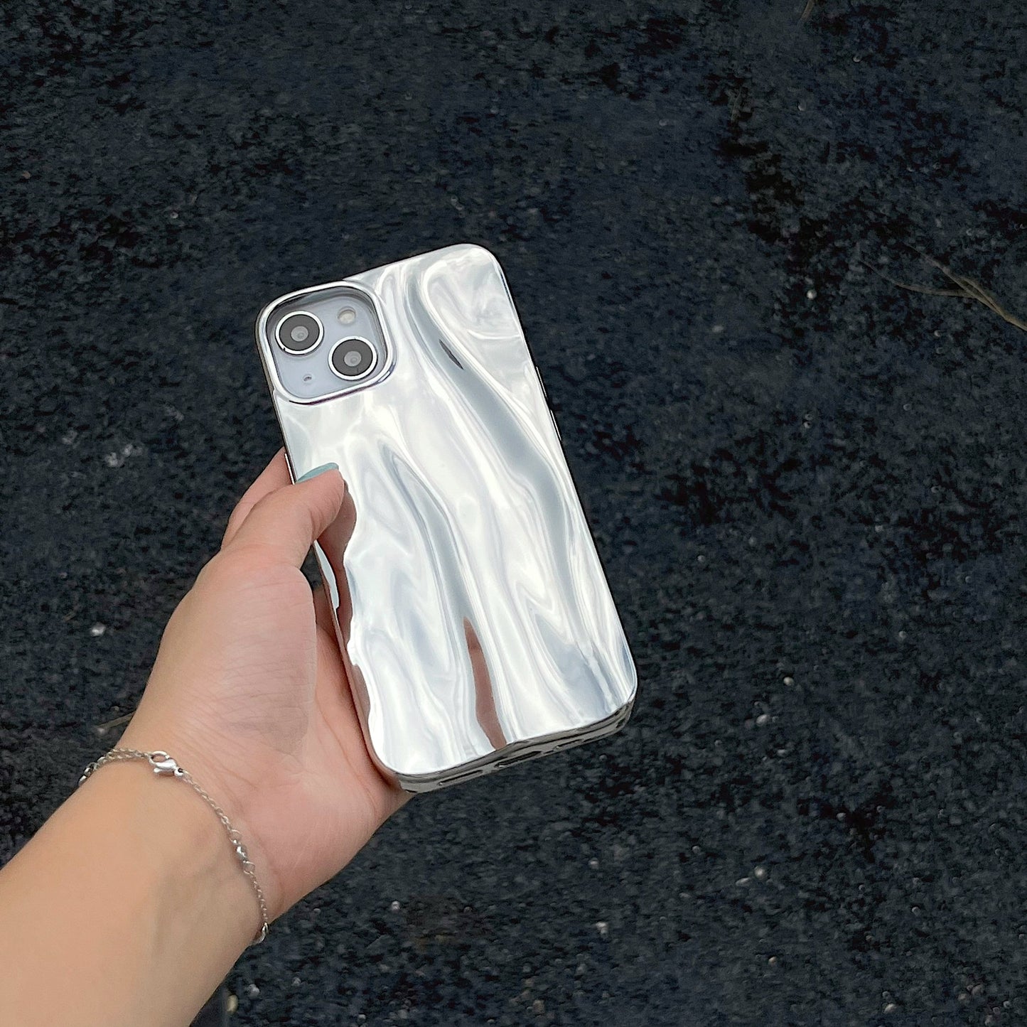 Silver Splash: Electroplating Water Ripple Phone Case with Soft Protective Cover