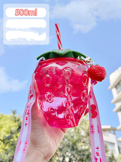 Berry Sip: 500ml Kawaii Strawberry Water Bottle