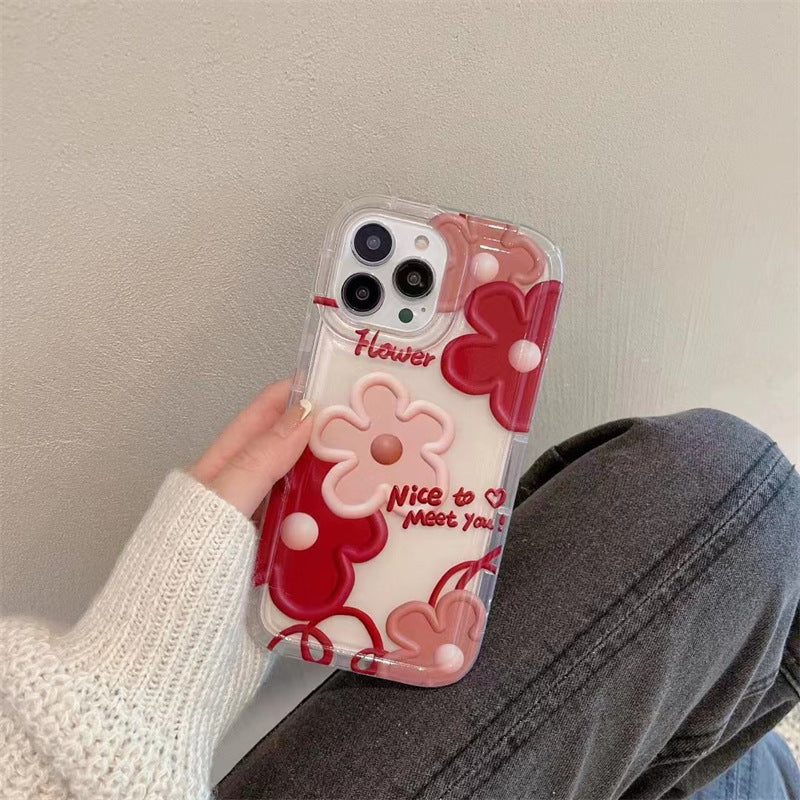 Vintage Bloom: Retro Red Flower Oil Painting Phone Case