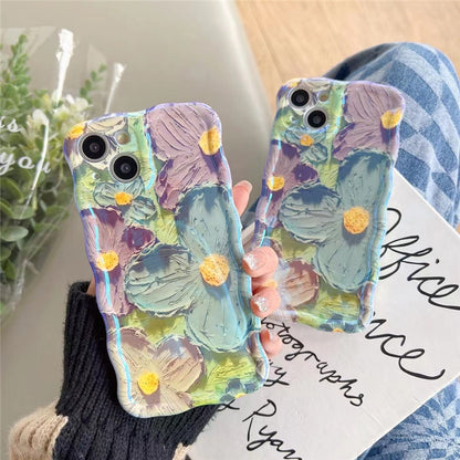 Vintage Bloom: Retro Oil Painting Blu-ray Flower Phone Case