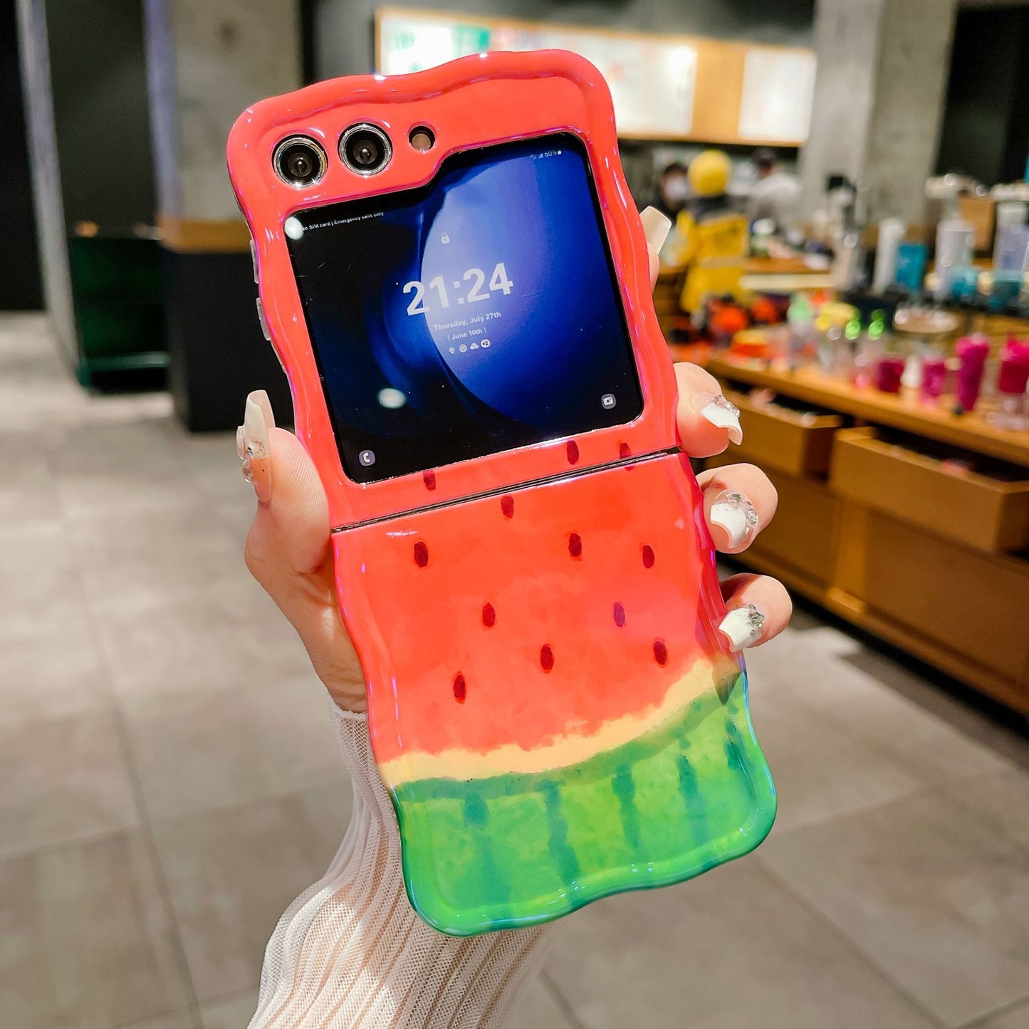 Watermelon Waves: Simple Blue Light Folding Protective Cover for Samsung Z Flip