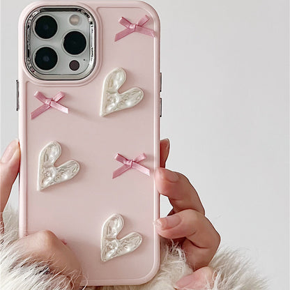 Heartfelt Ribbons: Pearl Hearts and Bows iPhone Case