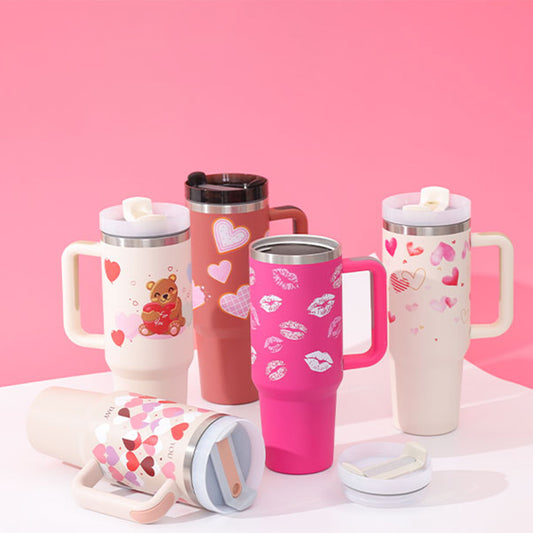 Love Sips: Insulated Tumbler with Handle and Straw