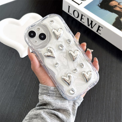 Silver Love Spark: Simple Stereo Glue Phone Case with Gem Detail