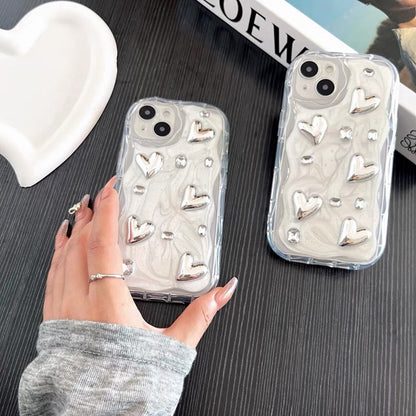 Silver Love Spark: Simple Stereo Glue Phone Case with Gem Detail