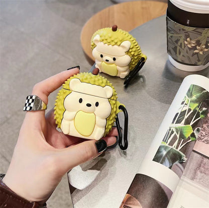 Durian Delight: Hedgehog Bear AirPods Protective Cover