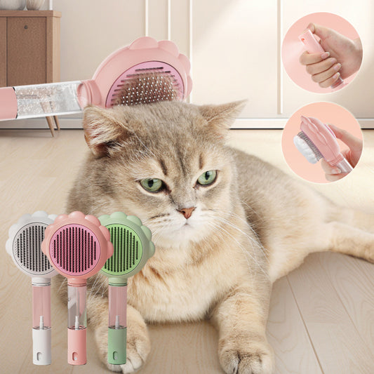 Clean & Spray: 2-in-1 Self-Cleaning Dog Brush with Hair Removal Comb and Spray