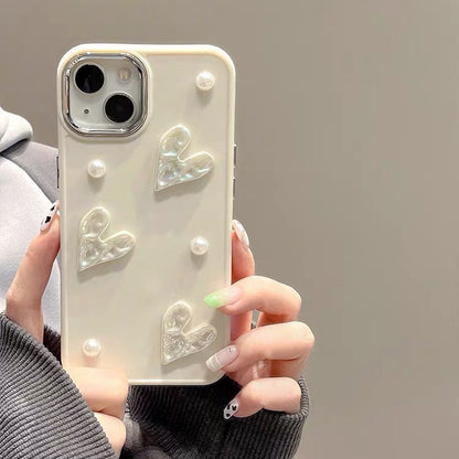 Pearl Heart Whispers: Pleated Mobile Phone Shell with Dainty Pearls