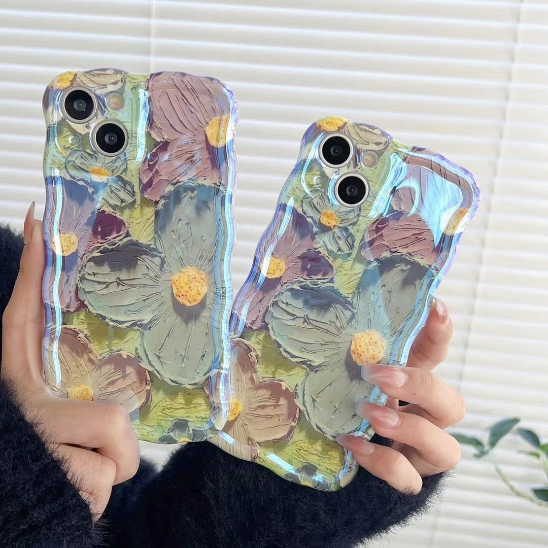 Vintage Bloom: Retro Oil Painting Blu-ray Flower Phone Case