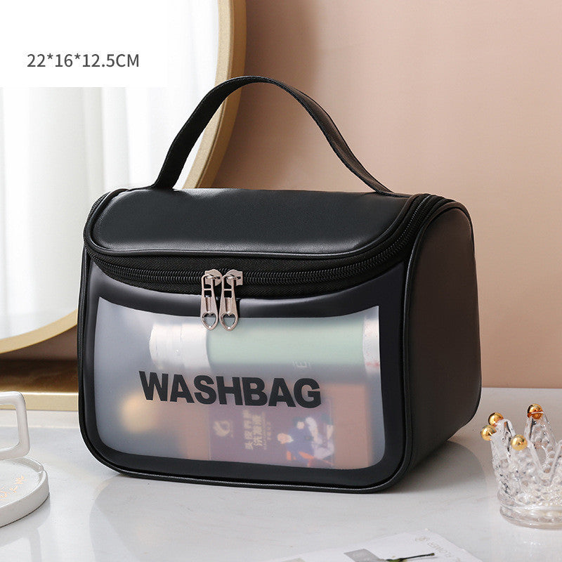 Clear Elegance: PU Transparent Three-Piece Makeup and Wash Bag Set - Large Capacity