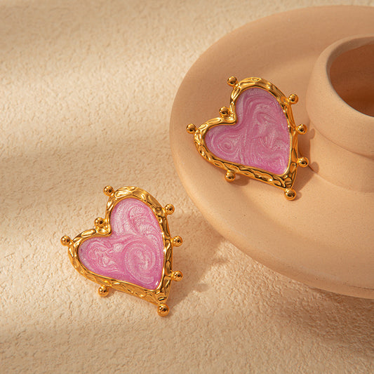 Violet Charm: Retro Stainless Steel Love Earrings