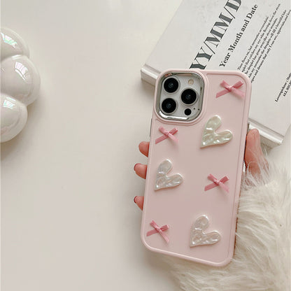 Heartfelt Ribbons: Pearl Hearts and Bows iPhone Case