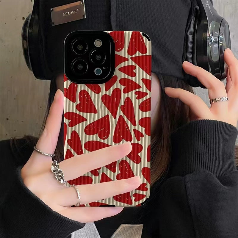 Heart Guard: Drop-Resistant Soft Phone Case with Red Heart Design