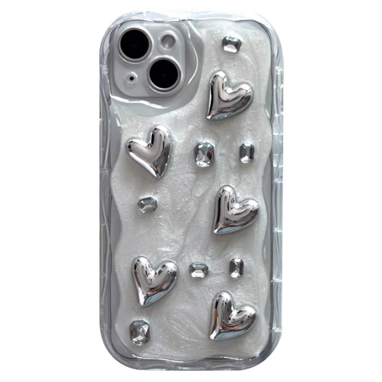 Silver Love Spark: Simple Stereo Glue Phone Case with Gem Detail