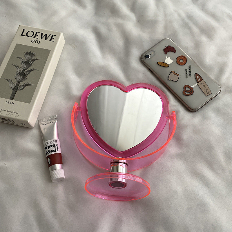 Heart Reflections: Cute Heart-Shaped Makeup Mirror with Transparent Base