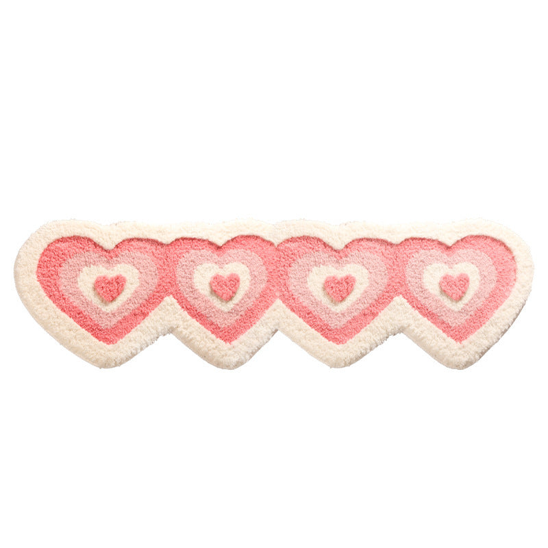 Heartfelt Steps: Plush, Thickened Bedside Carpet with Hearts