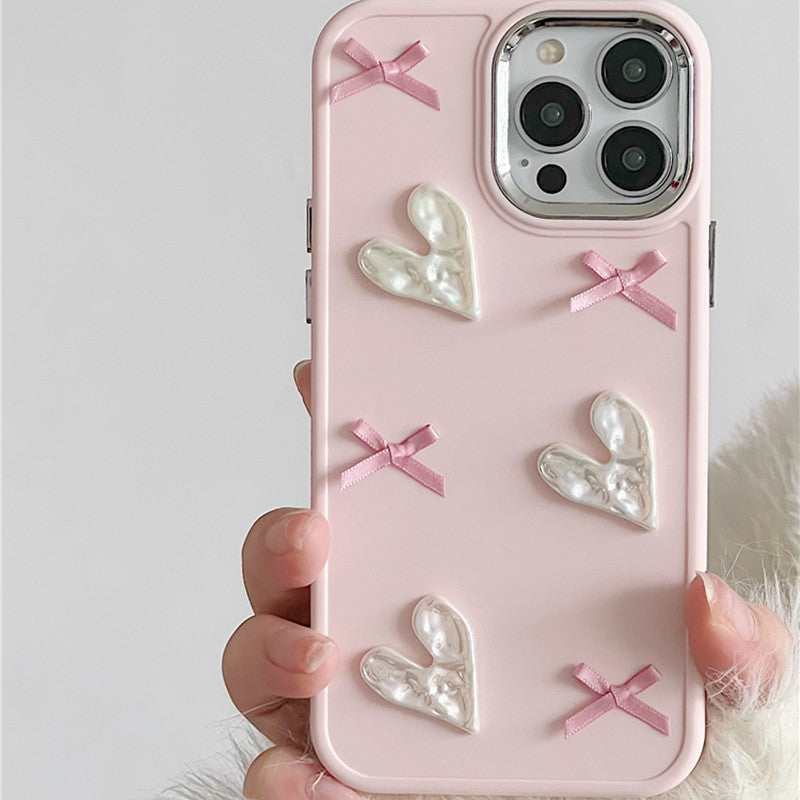 Heartfelt Ribbons: Pearl Hearts and Bows iPhone Case