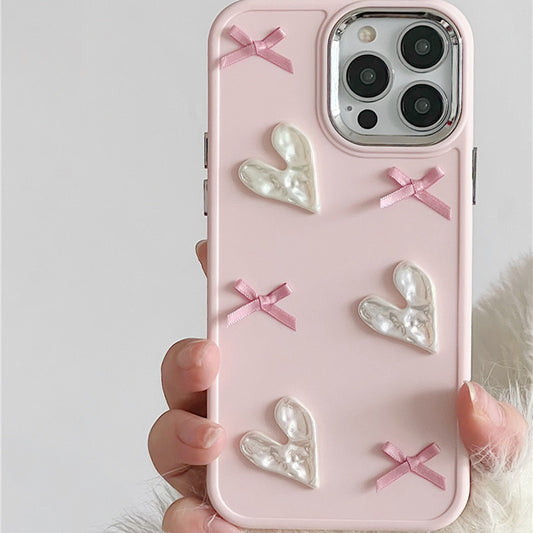 Heartfelt Ribbons: Pearl Hearts and Bows iPhone Case